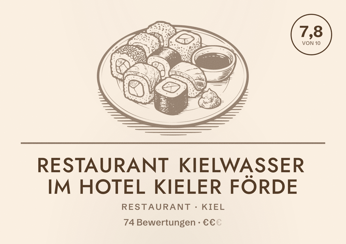 Illustriertes Poster von Restaurant Kielwasser im Hotel Kieler Förde, Restaurant in Kiel: Bewertung 7,8 von 10 aus 74 Bewertungen, Preisniveau €€