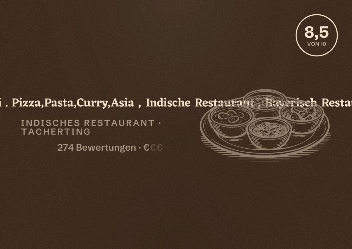 Illustriertes Poster von Restaurant Kirchenwirt Laddi . Pizza,Pasta,Curry,Asia , Indische Restaurant , Bayerisch Restaurant, Indisches Restaurant in Tacherting: Bewertung 8,5 von 10 aus 274 Bewertungen, Preisniveau €
