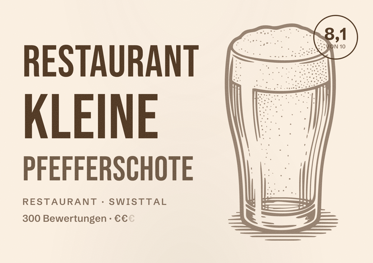 Illustriertes Poster von Restaurant Kleine Pfefferschote, Restaurant in Swisttal: Bewertung 8,1 von 10 aus 300 Bewertungen, Preisniveau €€