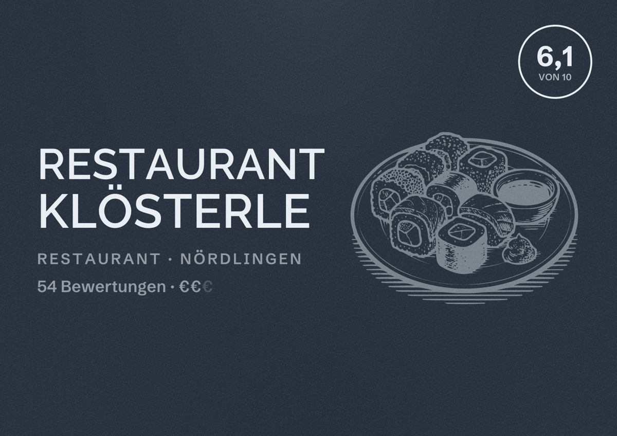 Illustriertes Poster von Restaurant Klösterle, Restaurant in Nördlingen: Bewertung 6,1 von 10 aus 54 Bewertungen, Preisniveau €€