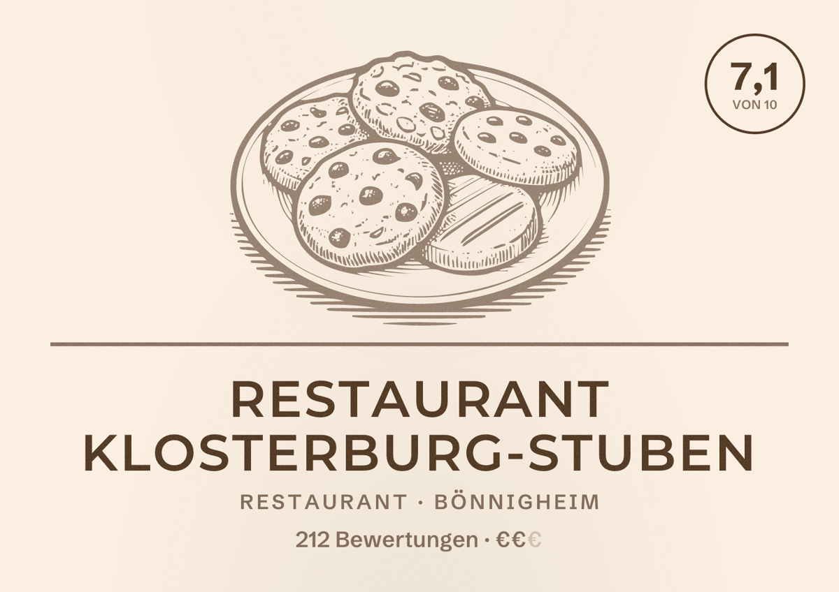 Illustriertes Poster von Restaurant Klosterburg-Stuben, Restaurant in Bönnigheim: Bewertung 7,1 von 10 aus 212 Bewertungen, Preisniveau €€