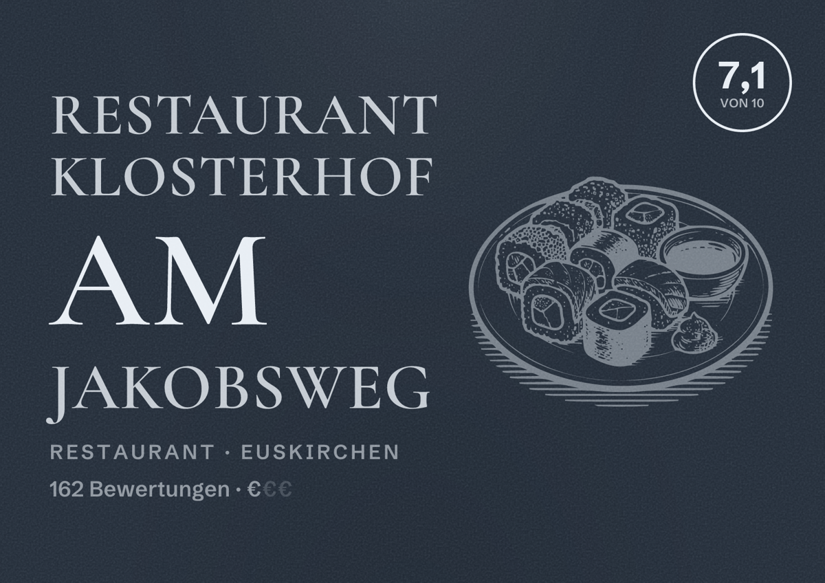 Illustriertes Poster von Restaurant Klosterhof am Jakobsweg, Restaurant in Euskirchen: Bewertung 7,1 von 10 aus 162 Bewertungen, Preisniveau €