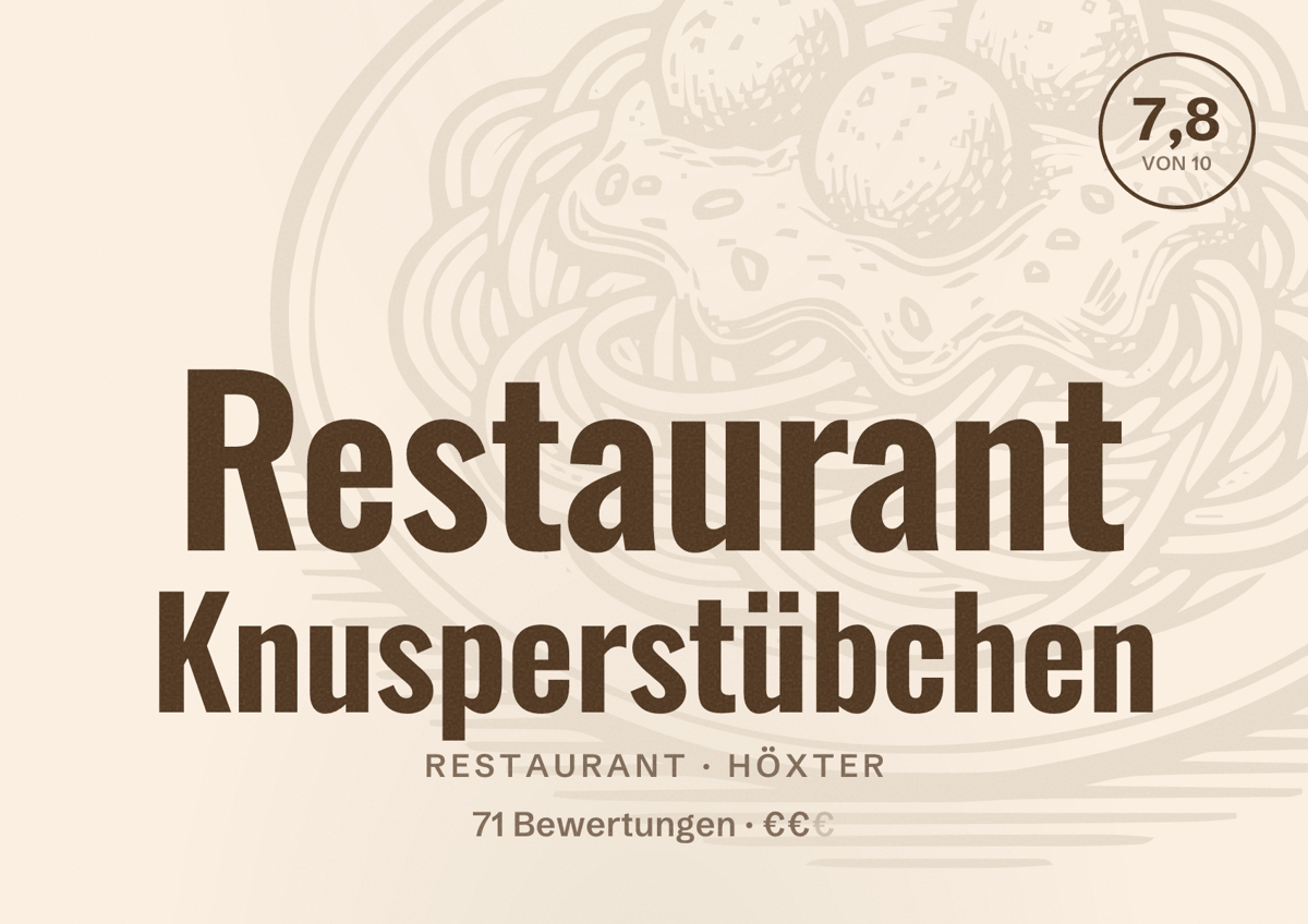 Illustriertes Poster von Restaurant Knusperstübchen, Restaurant in Höxter: Bewertung 7,8 von 10 aus 71 Bewertungen, Preisniveau €€