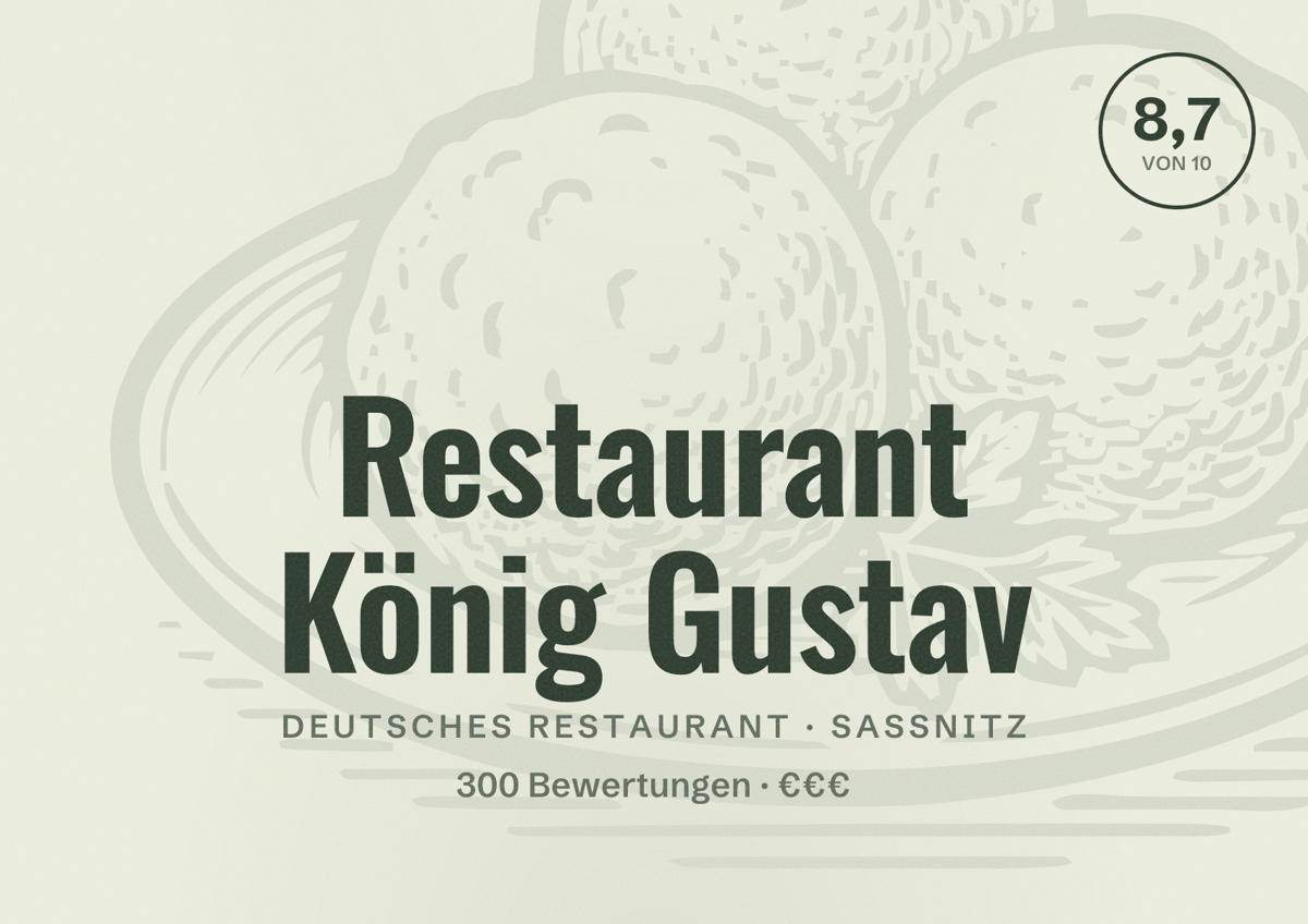 Illustriertes Poster von Restaurant König Gustav, Deutsches Restaurant in Sassnitz: Bewertung 8,7 von 10 aus 300 Bewertungen, Preisniveau €€€