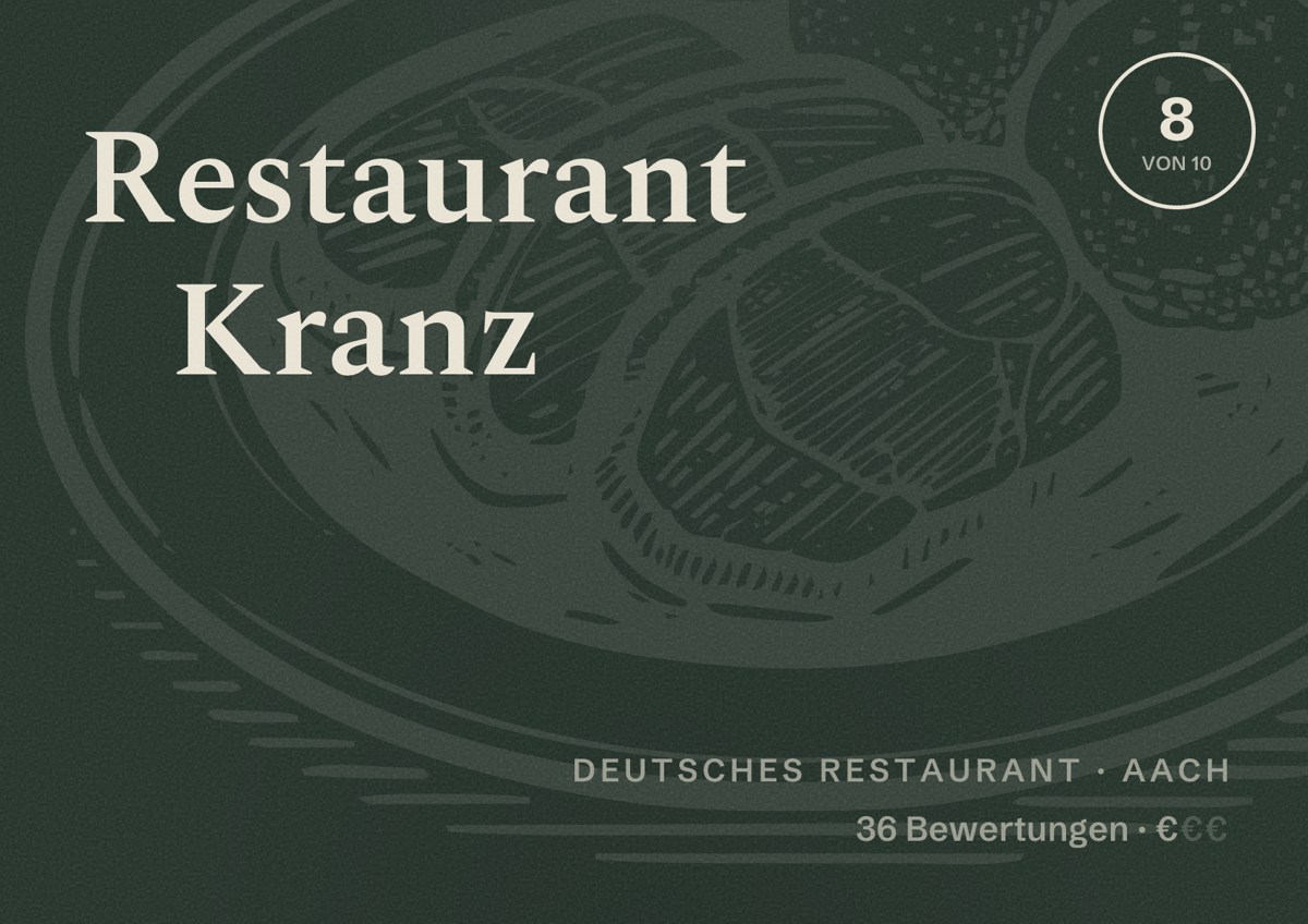 Illustriertes Poster von Restaurant Kranz, Deutsches Restaurant in Aach: Bewertung 8 von 10 aus 36 Bewertungen, Preisniveau €