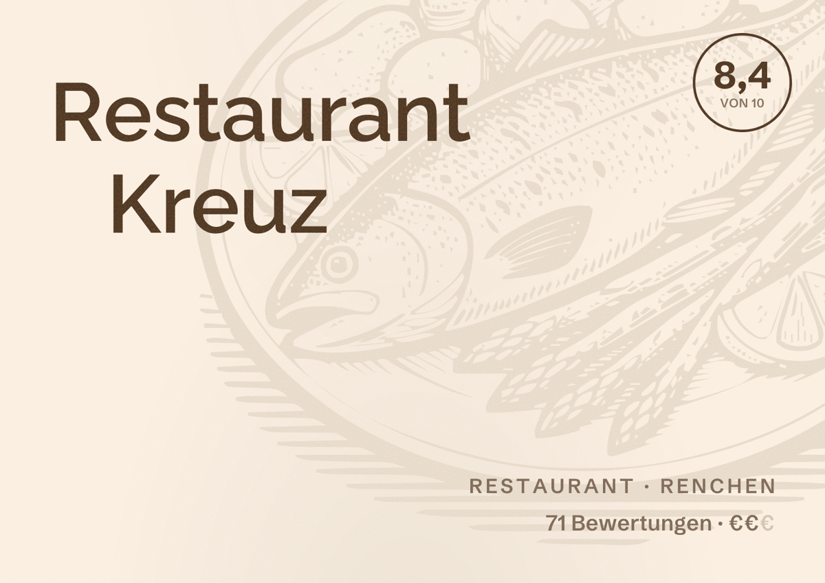 Illustriertes Poster von Restaurant Kreuz, Restaurant in Renchen: Bewertung 8,4 von 10 aus 71 Bewertungen, Preisniveau €€