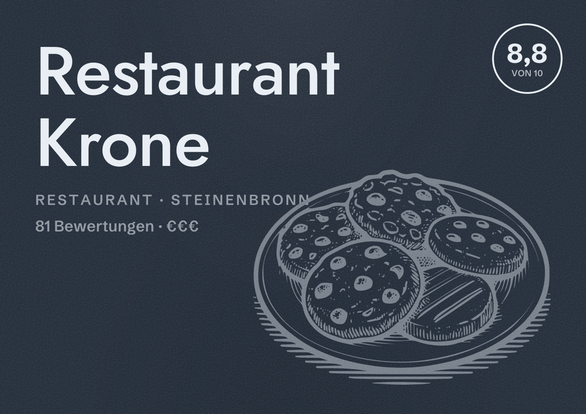 Illustriertes Poster von Restaurant Krone, Restaurant in Steinenbronn: Bewertung 8,8 von 10 aus 81 Bewertungen, Preisniveau €€€