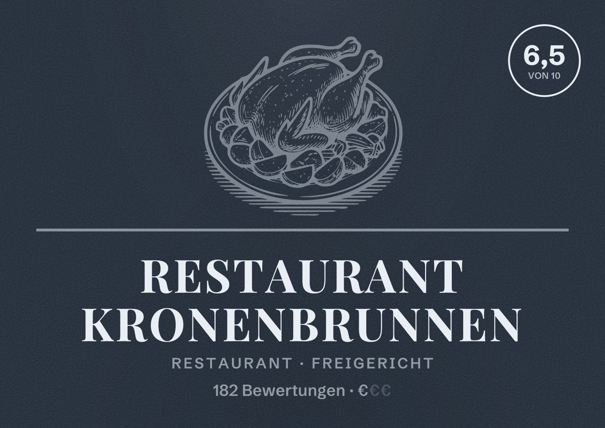 Illustriertes Poster von Restaurant Kronenbrunnen, Restaurant in Freigericht: Bewertung 6,5 von 10 aus 182 Bewertungen, Preisniveau €