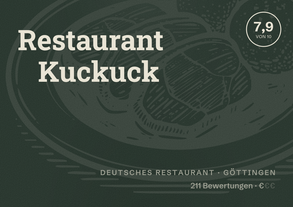 Illustriertes Poster von Restaurant Kuckuck, Deutsches Restaurant in Göttingen: Bewertung 7,9 von 10 aus 211 Bewertungen, Preisniveau €