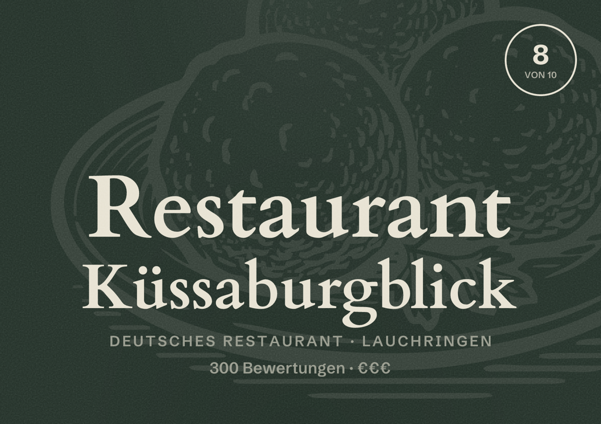 Illustriertes Poster von Restaurant Küssaburgblick, Deutsches Restaurant in Lauchringen: Bewertung 8 von 10 aus 300 Bewertungen, Preisniveau €€€