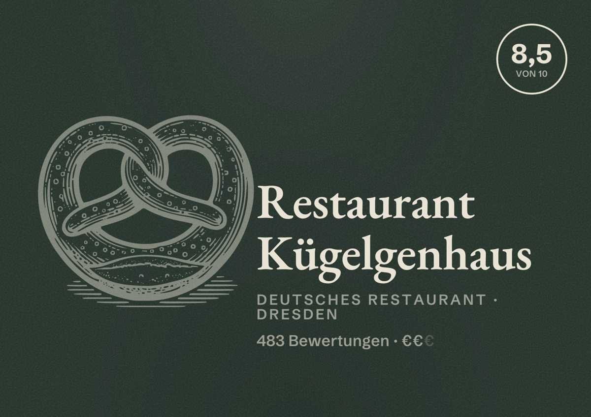 Illustriertes Poster von Restaurant Kügelgenhaus, Deutsches Restaurant in Dresden: Bewertung 8,5 von 10 aus 483 Bewertungen, Preisniveau €€