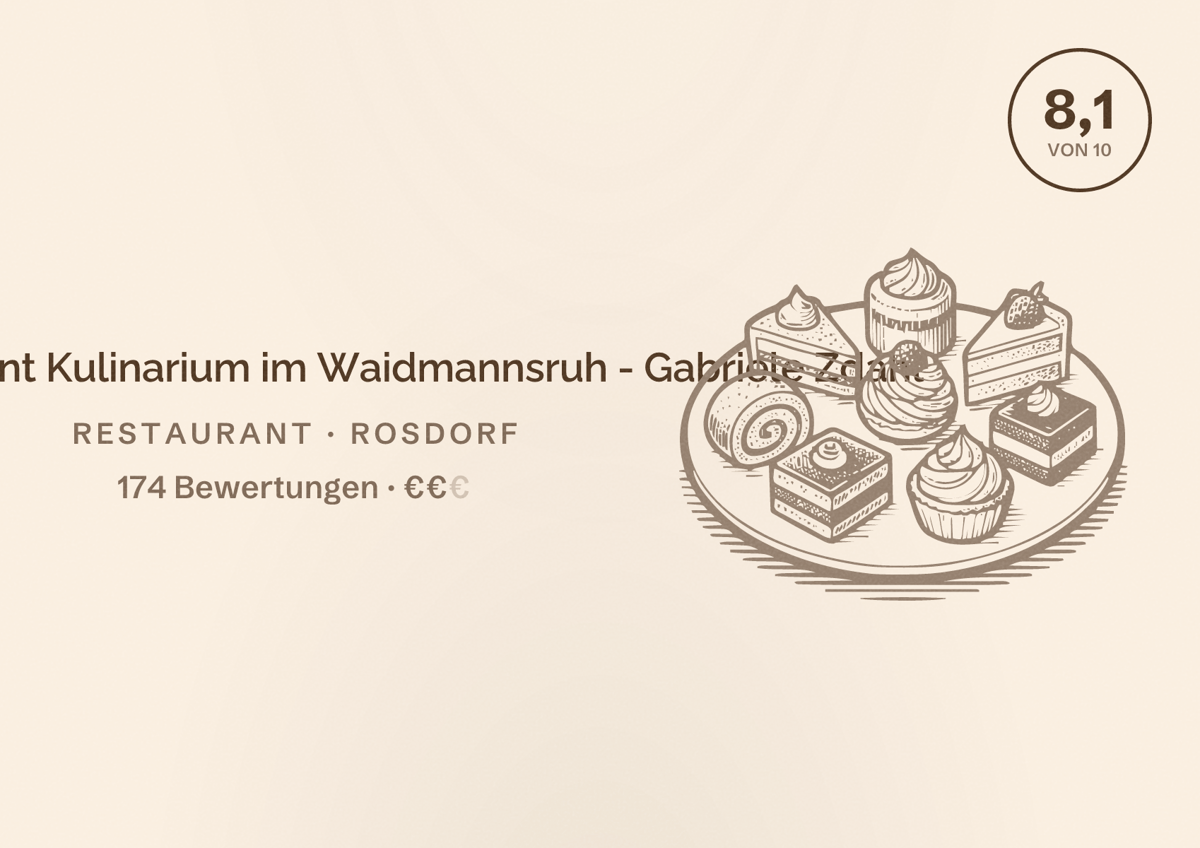 Illustriertes Poster von Restaurant Kulinarium im Waidmannsruh - Gabriele Zdahl, Restaurant in Rosdorf: Bewertung 8,1 von 10 aus 174 Bewertungen, Preisniveau €€