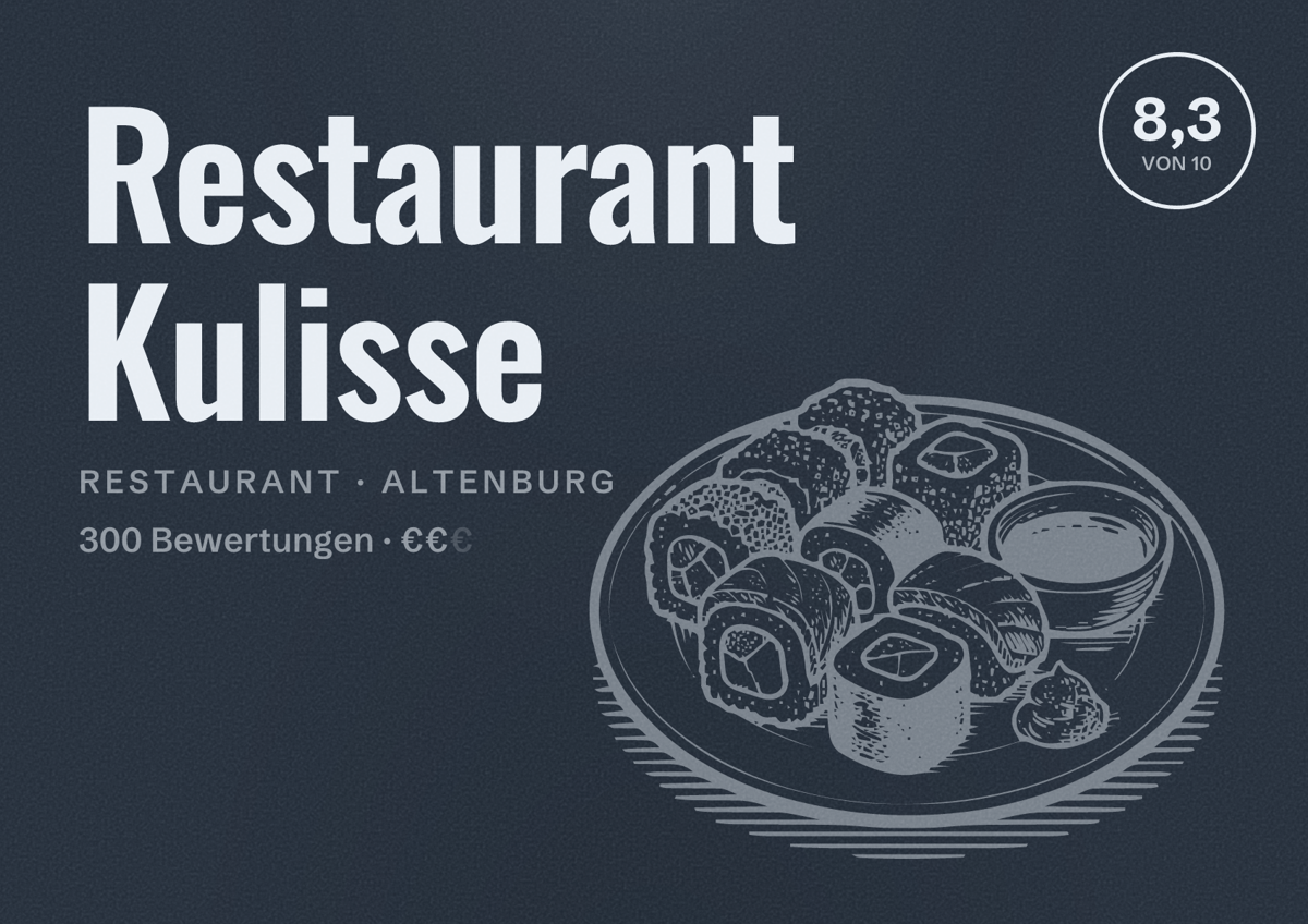 Illustriertes Poster von Restaurant Kulisse, Restaurant in Altenburg: Bewertung 8,3 von 10 aus 300 Bewertungen, Preisniveau €€