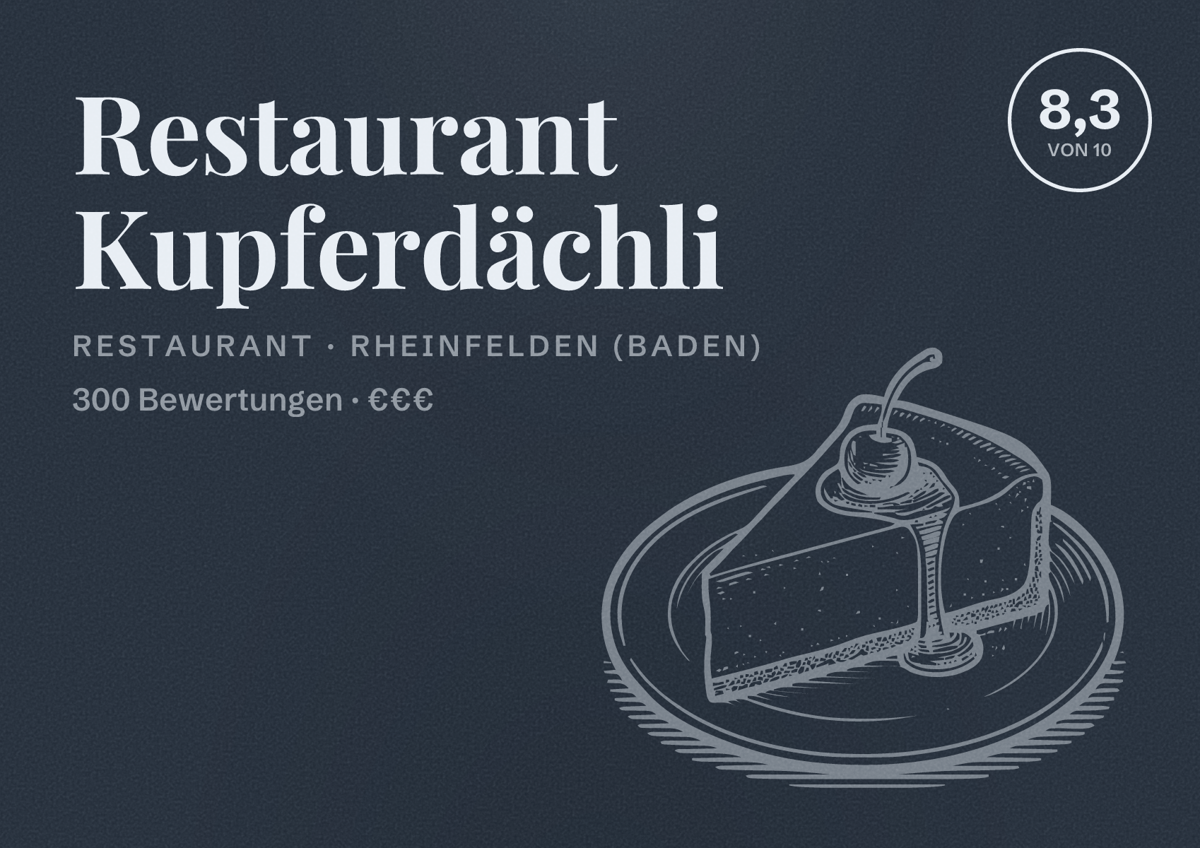 Illustriertes Poster von Restaurant Kupferdächli, Restaurant in Rheinfelden (Baden): Bewertung 8,3 von 10 aus 300 Bewertungen, Preisniveau €€€