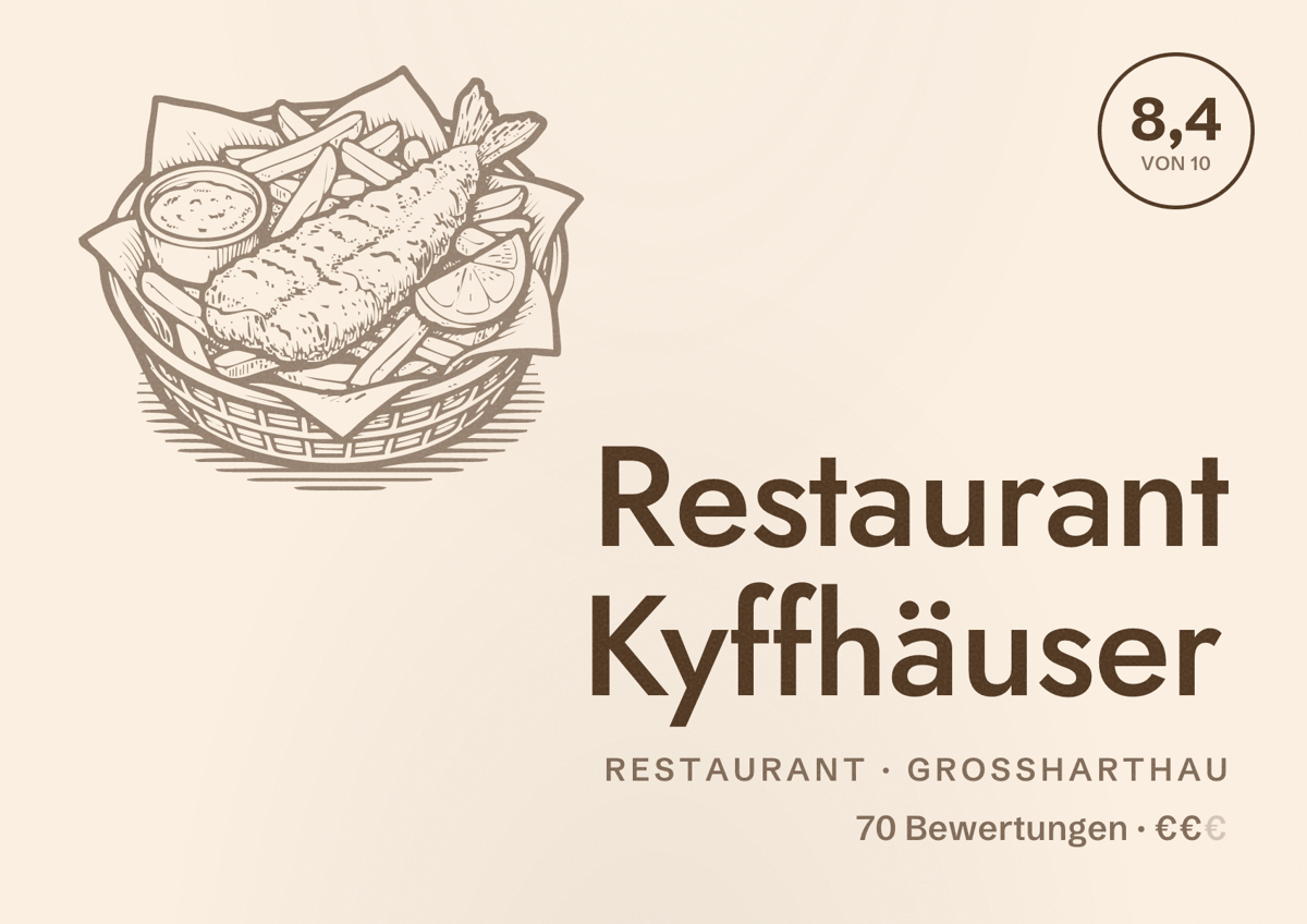 Illustriertes Poster von Restaurant Kyffhäuser, Restaurant in Großharthau: Bewertung 8,4 von 10 aus 70 Bewertungen, Preisniveau €€