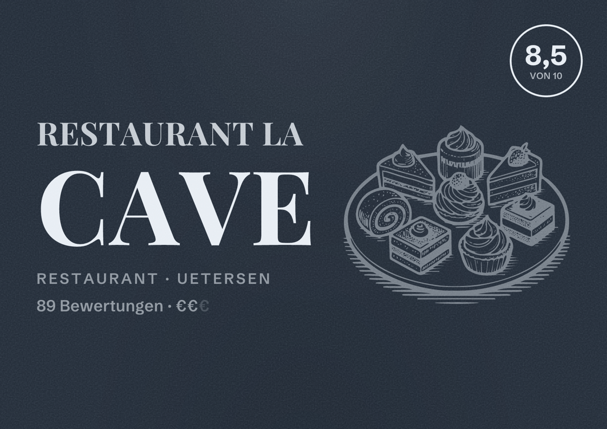 Illustriertes Poster von Restaurant La Cave, Restaurant in Uetersen: Bewertung 8,5 von 10 aus 89 Bewertungen, Preisniveau €€