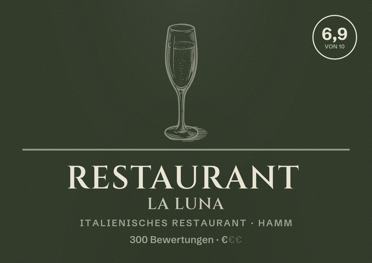 Illustriertes Poster von Restaurant La Luna, Italienisches Restaurant in Hamm: Bewertung 6,9 von 10 aus 300 Bewertungen, Preisniveau €