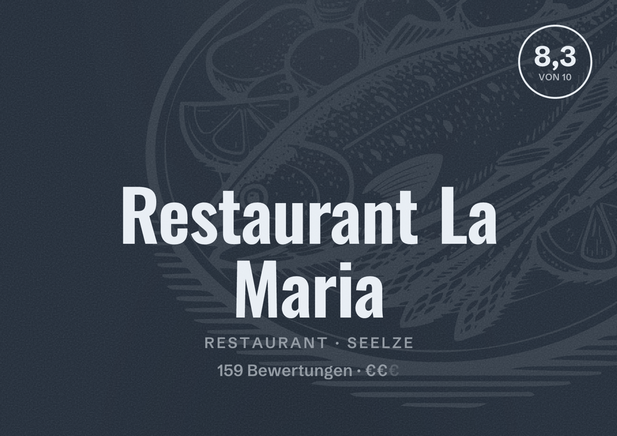 Illustriertes Poster von Restaurant La Maria, Restaurant in Seelze: Bewertung 8,3 von 10 aus 159 Bewertungen, Preisniveau €€