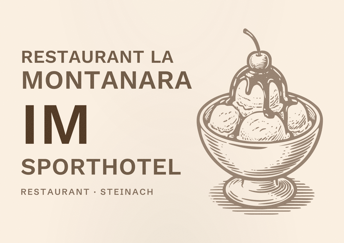 Illustriertes Poster von Restaurant La Montanara im Sporthotel, Restaurant in Steinach