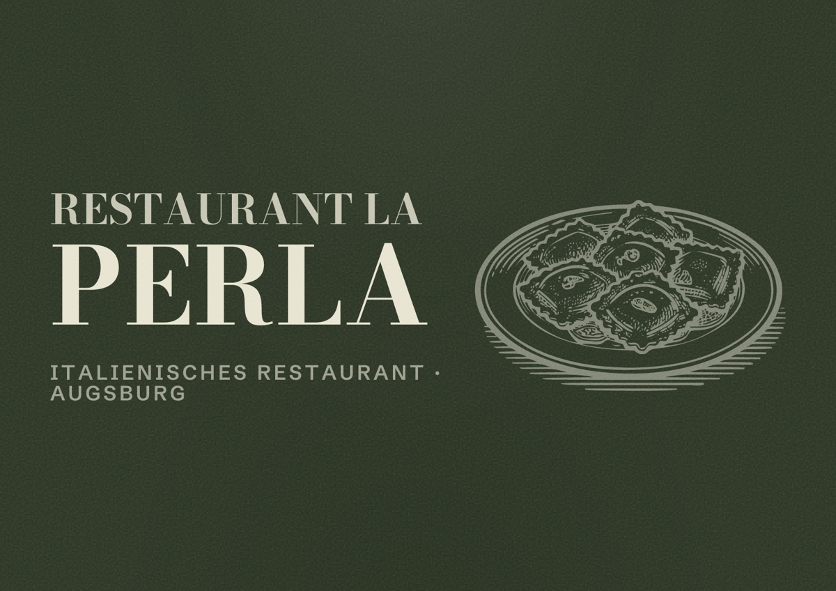 Illustriertes Poster von Restaurant La Perla, Italienisches Restaurant in Augsburg