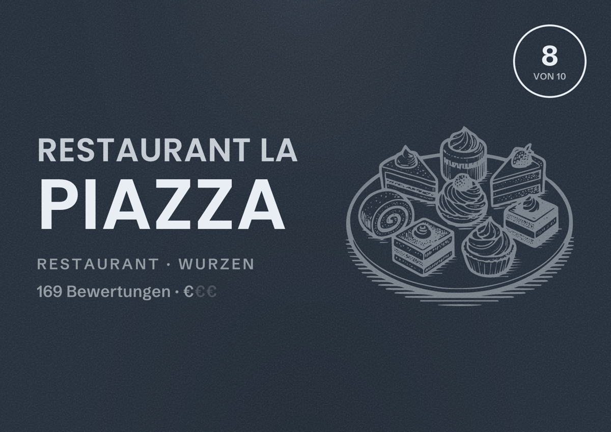 Illustriertes Poster von Restaurant La Piazza, Restaurant in Wurzen: Bewertung 8 von 10 aus 169 Bewertungen, Preisniveau €