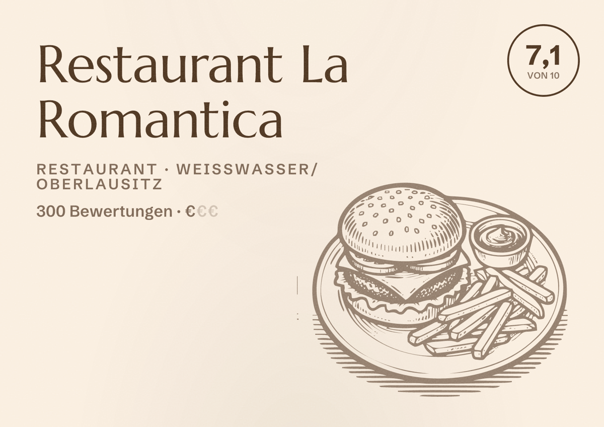 Illustriertes Poster von Restaurant La Romantica, Restaurant in Weißwasser/Oberlausitz: Bewertung 7,1 von 10 aus 300 Bewertungen, Preisniveau €
