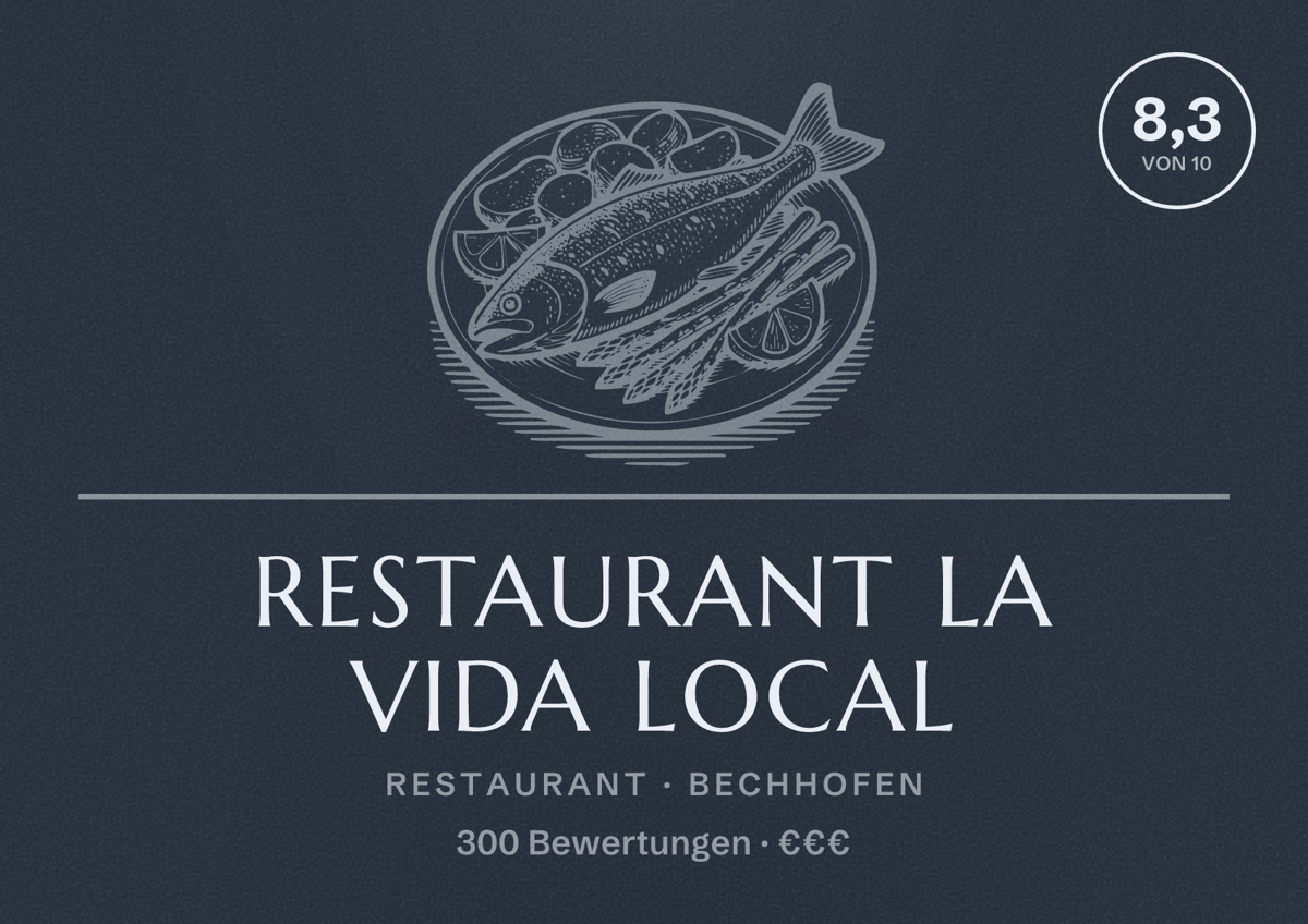 Illustriertes Poster von Restaurant La Vida Local, Restaurant in Bechhofen: Bewertung 8,3 von 10 aus 300 Bewertungen, Preisniveau €€€
