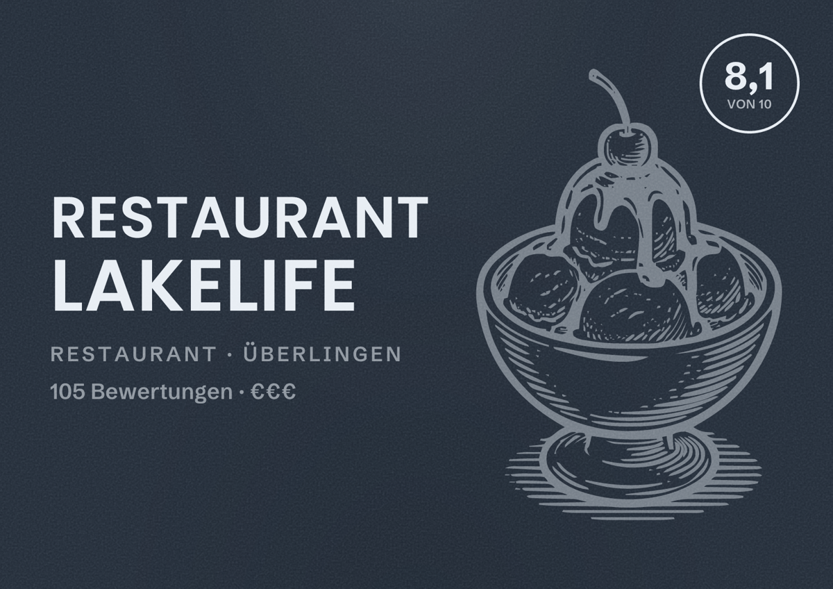 Illustriertes Poster von Restaurant LakeLife, Restaurant in Überlingen: Bewertung 8,1 von 10 aus 105 Bewertungen, Preisniveau €€€