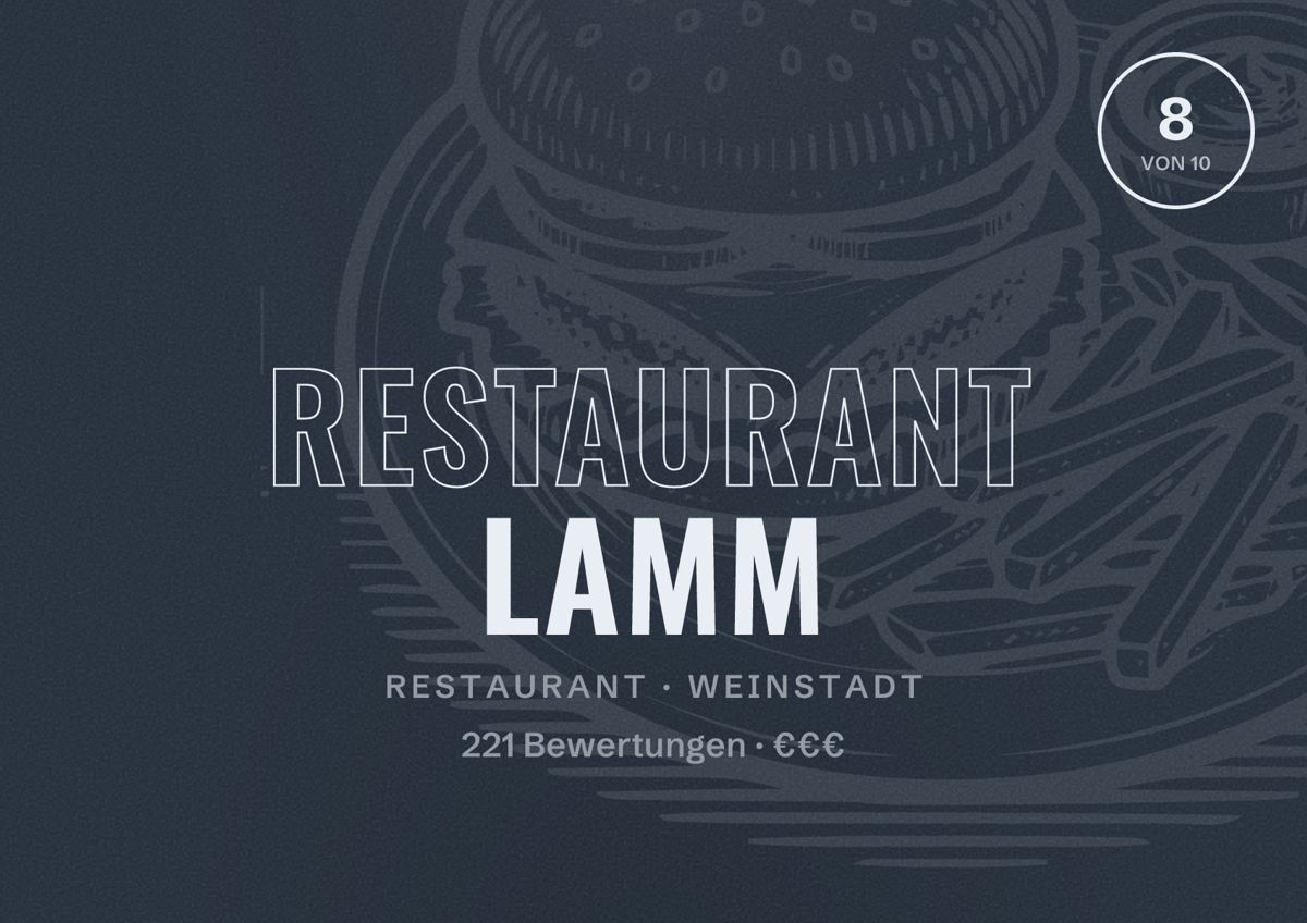 Illustriertes Poster von Restaurant Lamm, Restaurant in Weinstadt: Bewertung 8 von 10 aus 221 Bewertungen, Preisniveau €€€