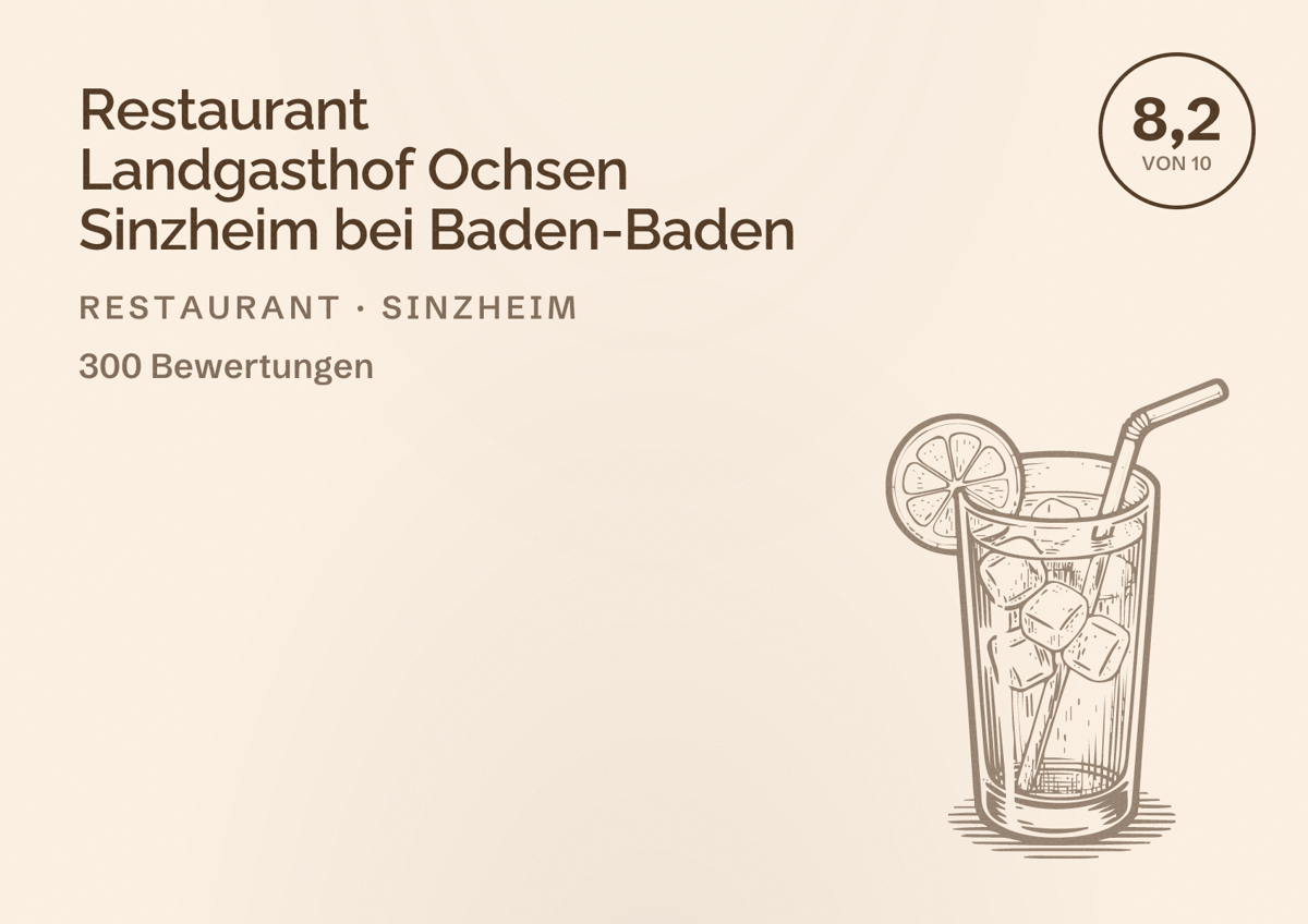 Illustriertes Poster von Restaurant Landgasthof Ochsen Sinzheim bei Baden-Baden, Restaurant in Sinzheim: Bewertung 8,2 von 10 aus 300 Bewertungen