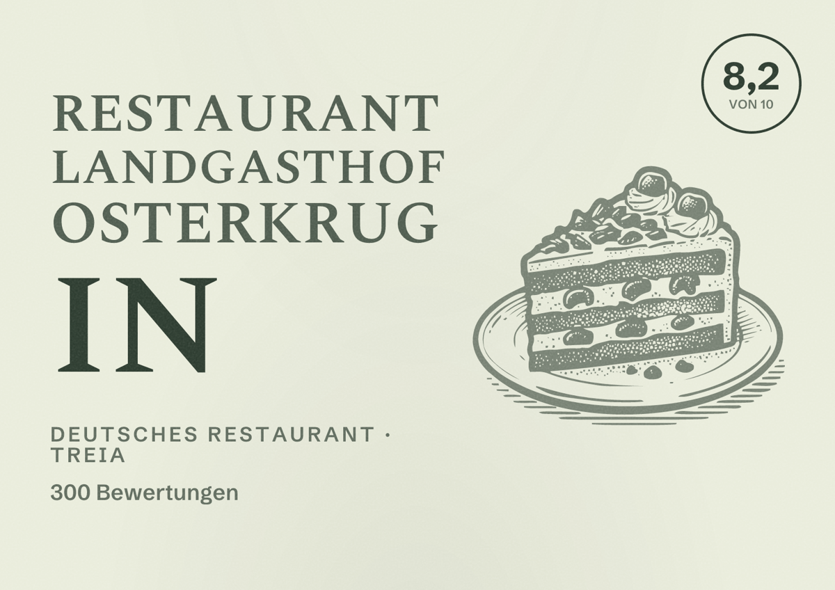 Illustriertes Poster von Restaurant Landgasthof Osterkrug in, Deutsches Restaurant in Treia: Bewertung 8,2 von 10 aus 300 Bewertungen