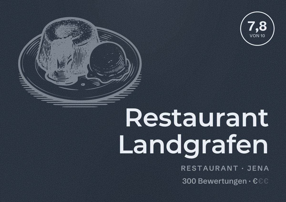 Illustriertes Poster von Restaurant Landgrafen, Restaurant in Jena: Bewertung 7,8 von 10 aus 300 Bewertungen, Preisniveau €