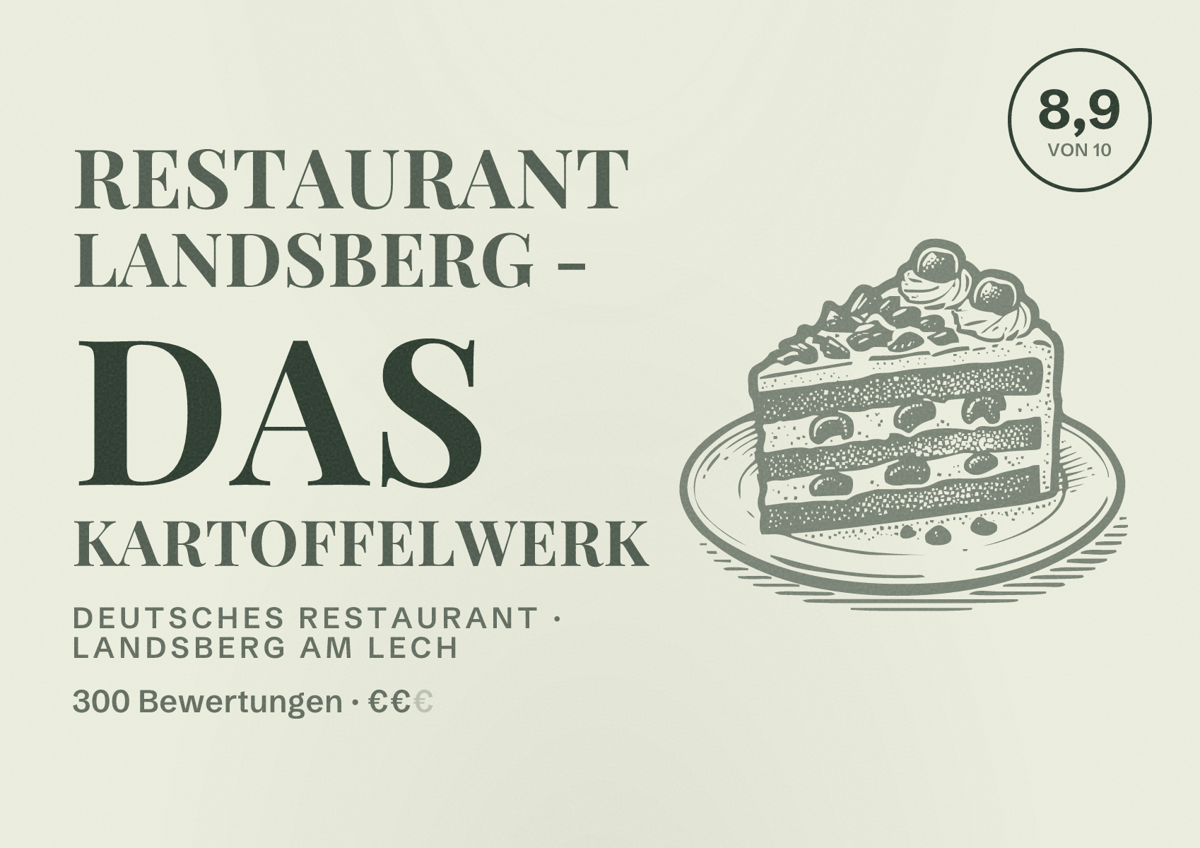 Illustriertes Poster von Restaurant Landsberg - Das Kartoffelwerk, Deutsches Restaurant in Landsberg am Lech: Bewertung 8,9 von 10 aus 300 Bewertungen, Preisniveau €€