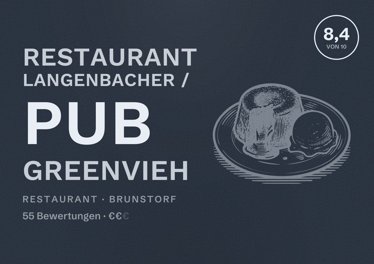 Illustriertes Poster von Restaurant Langenbacher / Pub GreenVieh, Restaurant in Brunstorf: Bewertung 8,4 von 10 aus 55 Bewertungen, Preisniveau €€