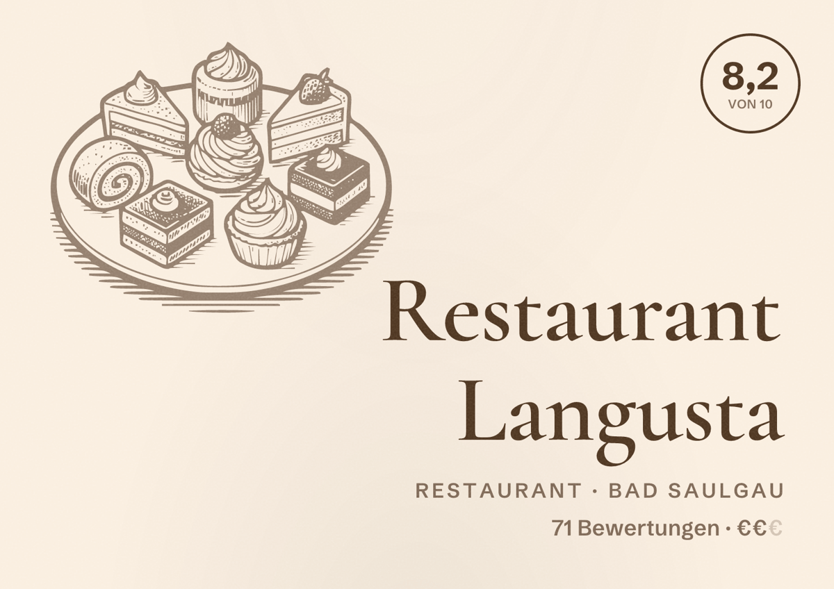 Illustriertes Poster von Restaurant Langusta, Restaurant in Bad Saulgau: Bewertung 8,2 von 10 aus 71 Bewertungen, Preisniveau €€