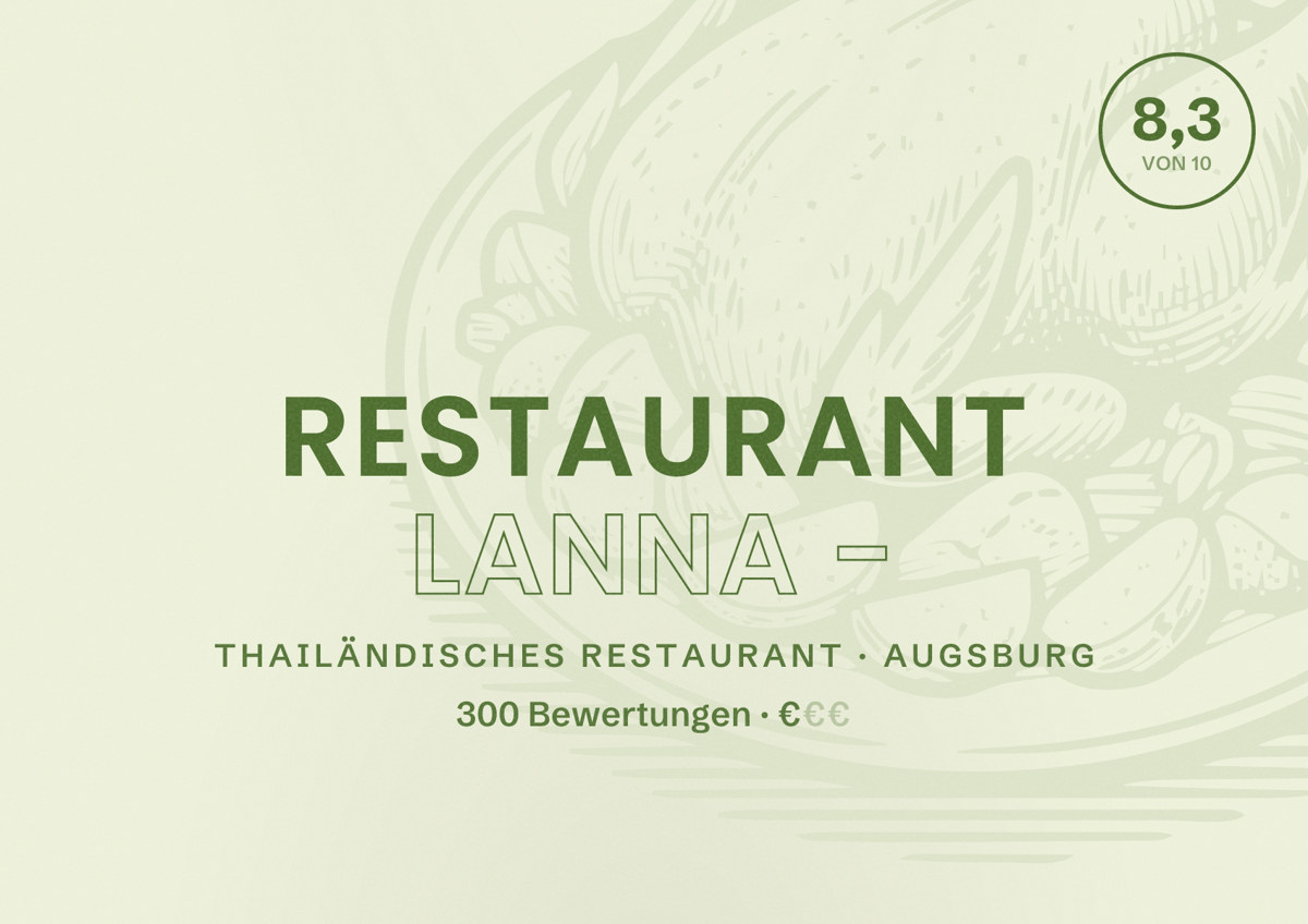 Illustriertes Poster von Restaurant Lanna -, Thailändisches Restaurant in Augsburg: Bewertung 8,3 von 10 aus 300 Bewertungen, Preisniveau €