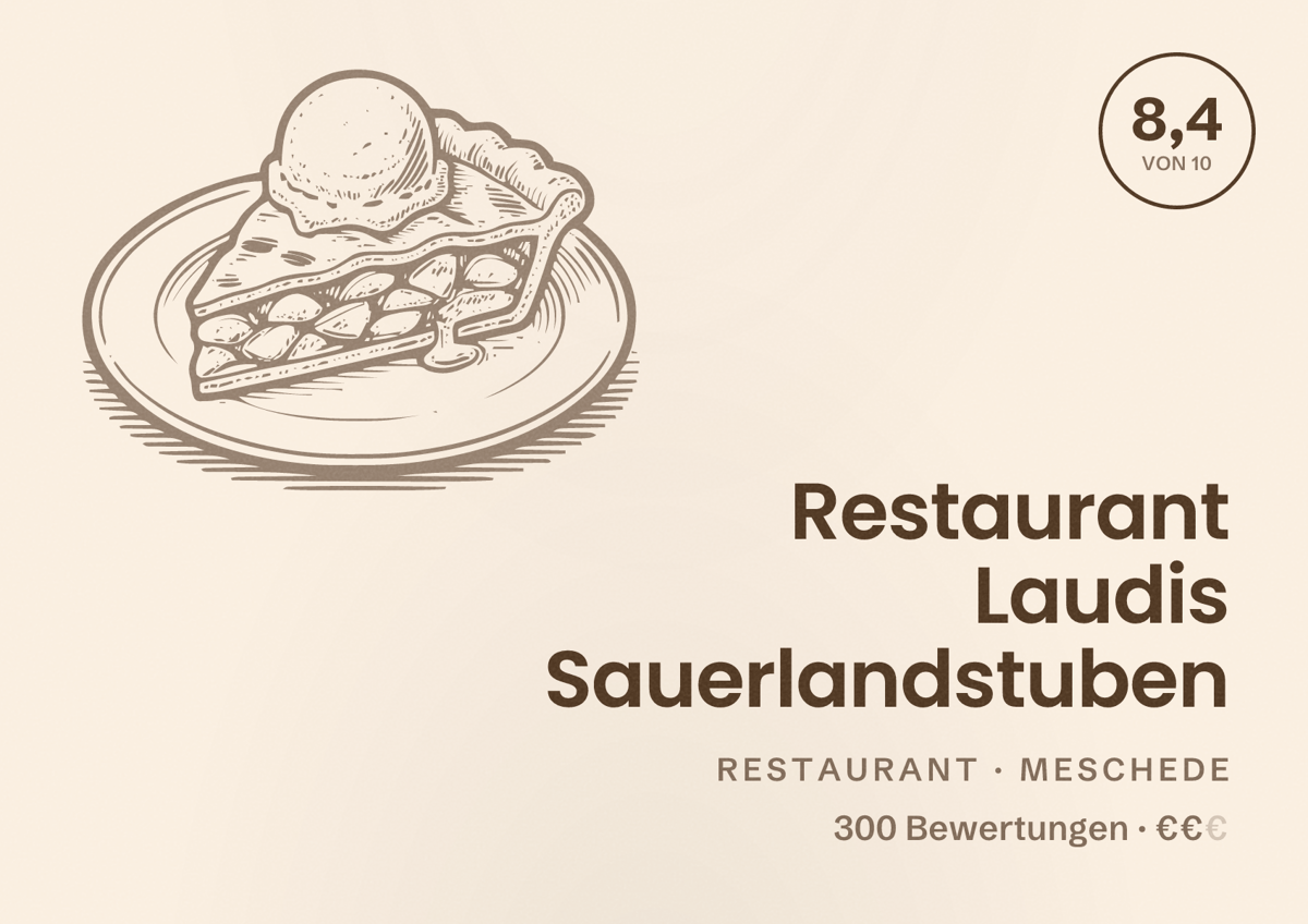 Illustriertes Poster von Restaurant Laudis Sauerlandstuben, Restaurant in Meschede: Bewertung 8,4 von 10 aus 300 Bewertungen, Preisniveau €€