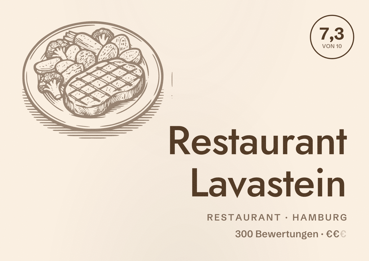 Illustriertes Poster von Restaurant Lavastein, Restaurant in Hamburg: Bewertung 7,3 von 10 aus 300 Bewertungen, Preisniveau €€