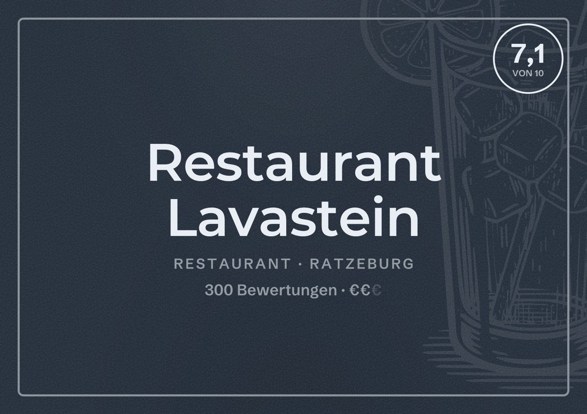 Illustriertes Poster von Restaurant Lavastein, Restaurant in Ratzeburg: Bewertung 7,1 von 10 aus 300 Bewertungen, Preisniveau €€
