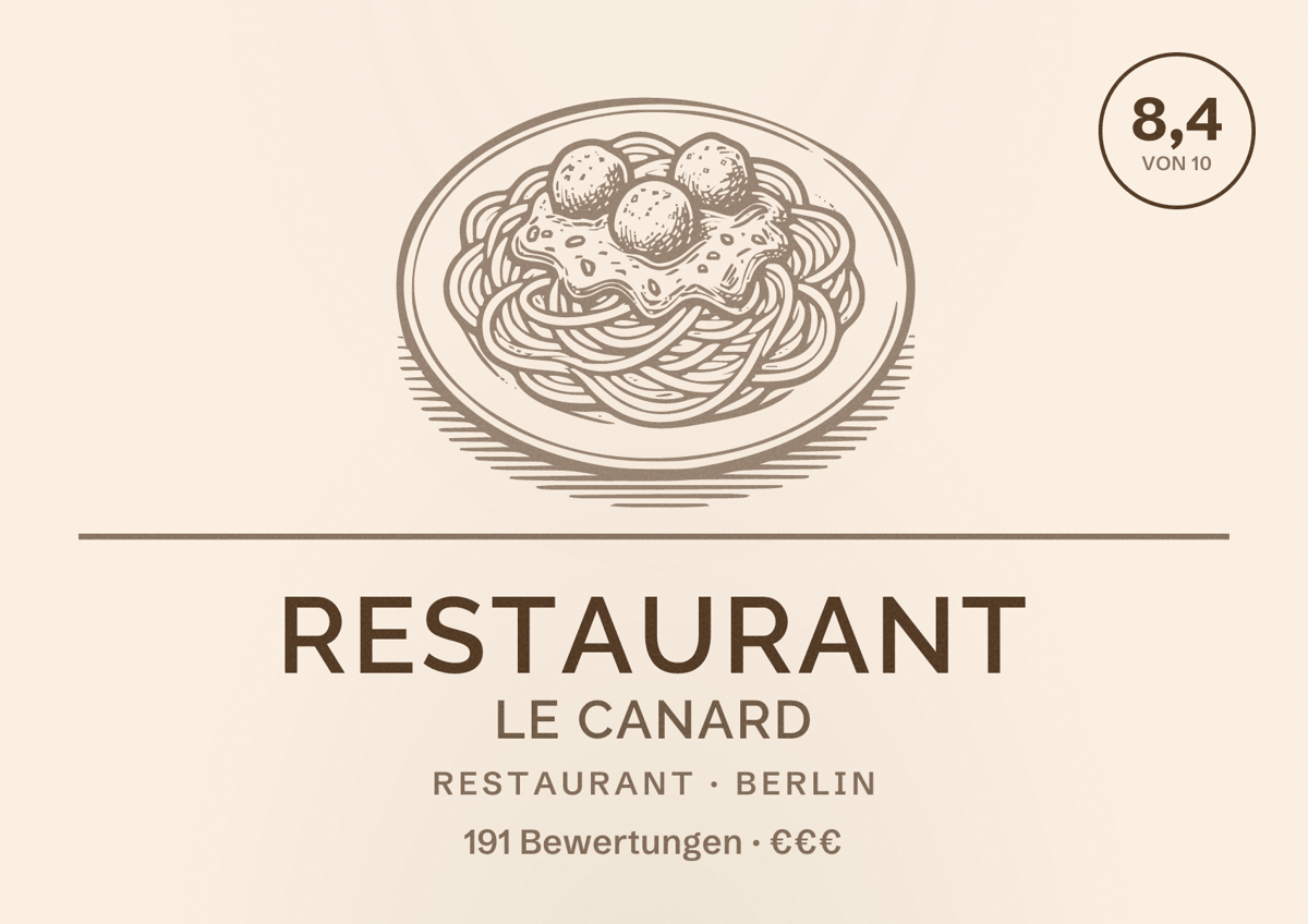 Illustriertes Poster von Restaurant Le Canard, Restaurant in Berlin: Bewertung 8,4 von 10 aus 191 Bewertungen, Preisniveau €€€