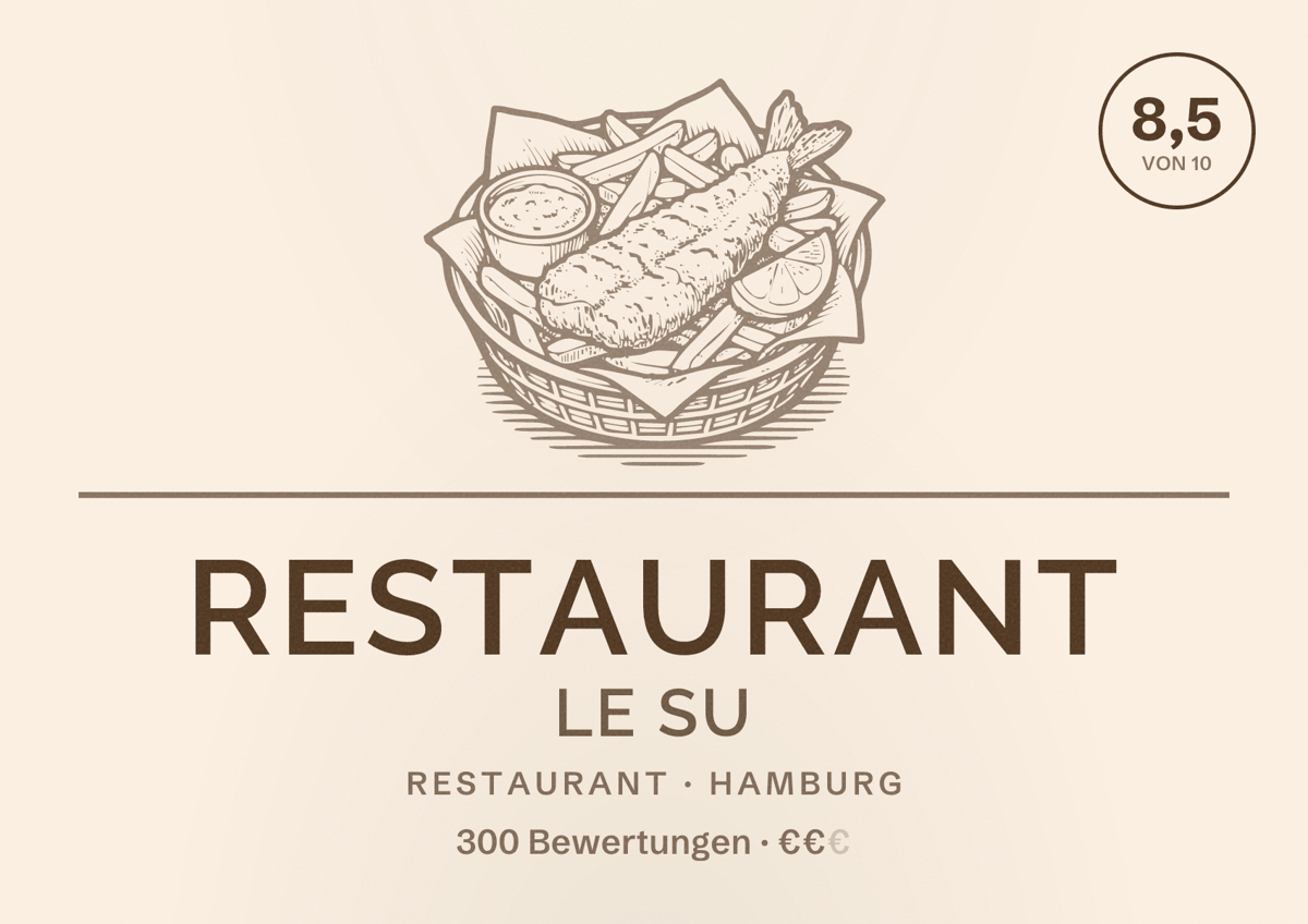 Illustriertes Poster von Restaurant Le Su, Restaurant in Hamburg: Bewertung 8,5 von 10 aus 300 Bewertungen, Preisniveau €€