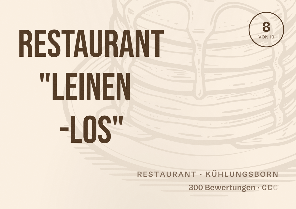 Illustriertes Poster von RESTAURANT "LEINEN -LOS", Restaurant in Kühlungsborn: Bewertung 8 von 10 aus 300 Bewertungen, Preisniveau €€