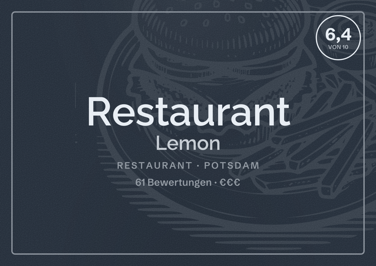 Illustriertes Poster von Restaurant Lemon, Restaurant in Potsdam: Bewertung 6,4 von 10 aus 61 Bewertungen, Preisniveau €€€