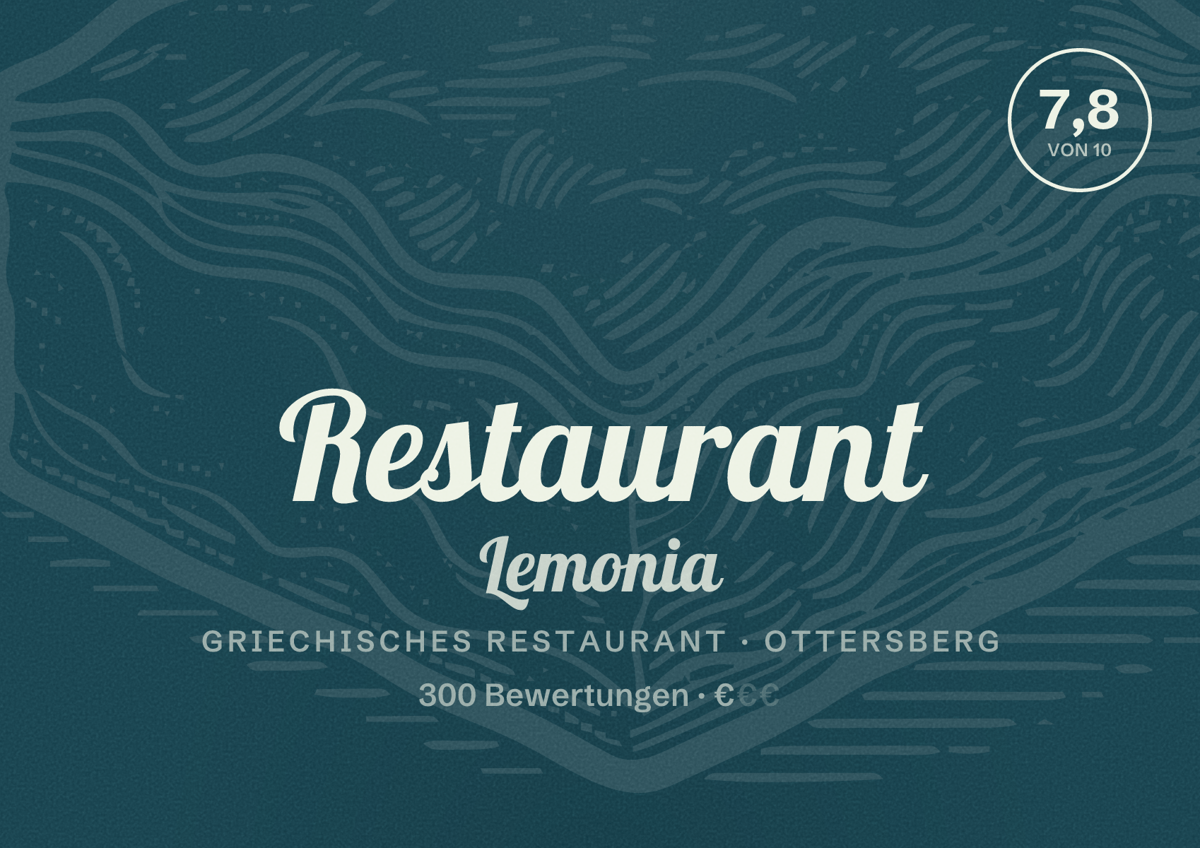 Illustriertes Poster von Restaurant Lemonia, Griechisches Restaurant in Ottersberg: Bewertung 7,8 von 10 aus 300 Bewertungen, Preisniveau €