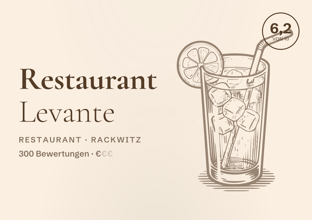 Illustriertes Poster von Restaurant Levante, Restaurant in Rackwitz: Bewertung 6,2 von 10 aus 300 Bewertungen, Preisniveau €