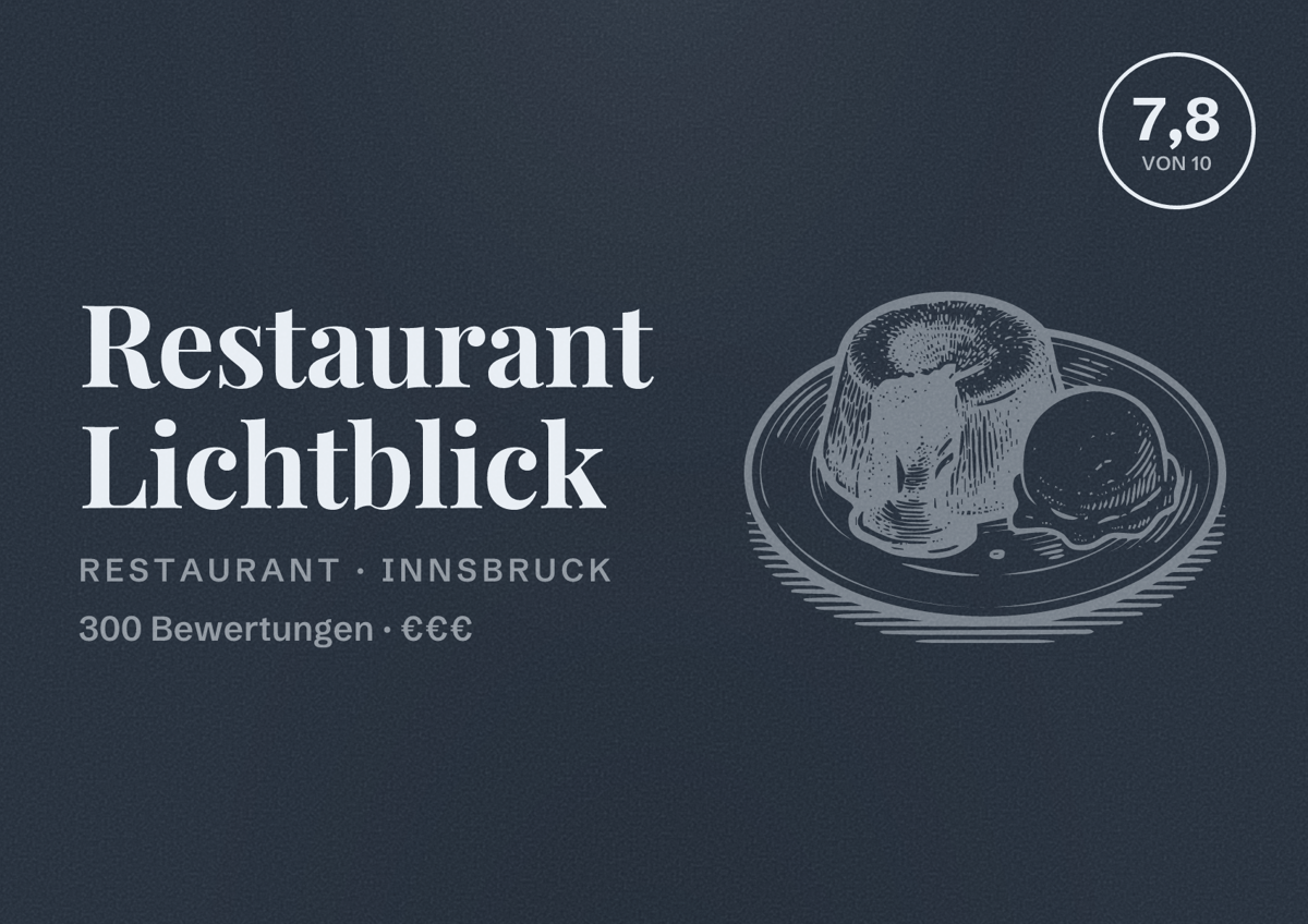 Illustriertes Poster von Restaurant Lichtblick, Restaurant in Innsbruck: Bewertung 7,8 von 10 aus 300 Bewertungen, Preisniveau €€€