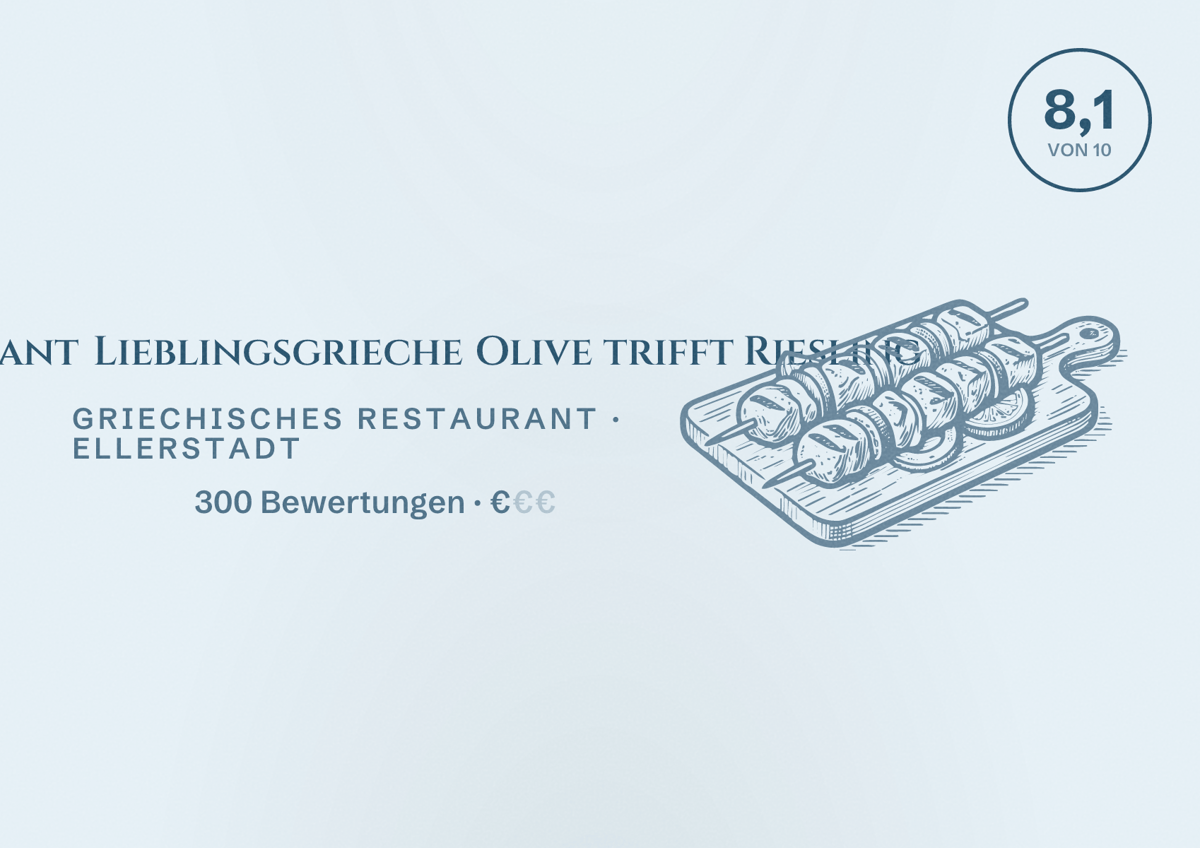 Illustriertes Poster von Restaurant Lieblingsgrieche Olive trifft Riesling, Griechisches Restaurant in Ellerstadt: Bewertung 8,1 von 10 aus 300 Bewertungen, Preisniveau €