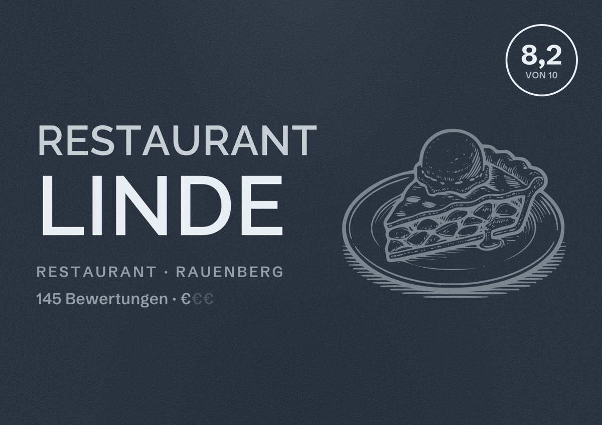 Illustriertes Poster von Restaurant Linde, Restaurant in Rauenberg: Bewertung 8,2 von 10 aus 145 Bewertungen, Preisniveau €