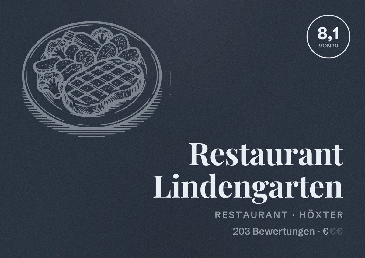 Illustriertes Poster von Restaurant Lindengarten, Restaurant in Höxter: Bewertung 8,1 von 10 aus 203 Bewertungen, Preisniveau €
