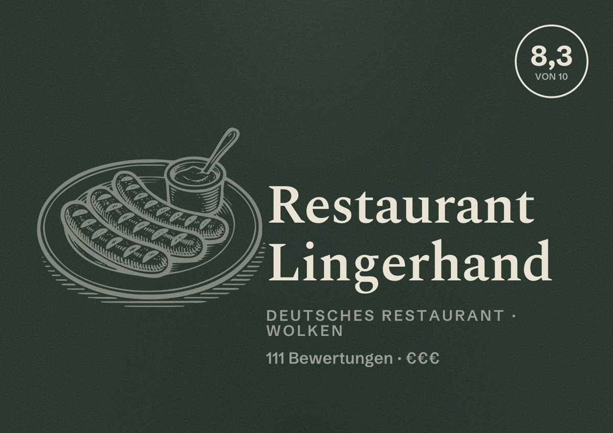 Illustriertes Poster von Restaurant Lingerhand, Deutsches Restaurant in Wolken: Bewertung 8,3 von 10 aus 111 Bewertungen, Preisniveau €€€